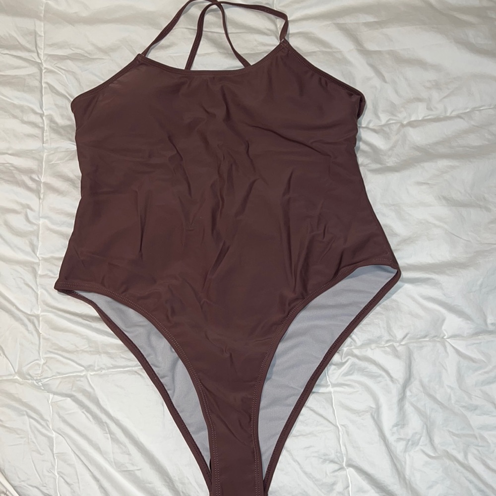 Brown one piece swimsuit